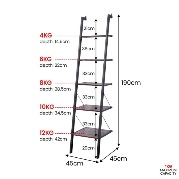 Sarantino Amelia 5Tier Ladder Shelf Walnut
