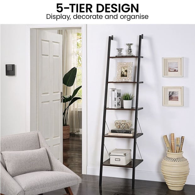 Sarantino Amelia 5-Tier Ladder Shelf in Walnut Image 11