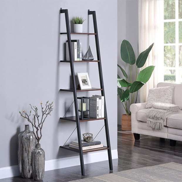 Sarantino Amelia 5-Tier Ladder Shelf in Walnut Image 8