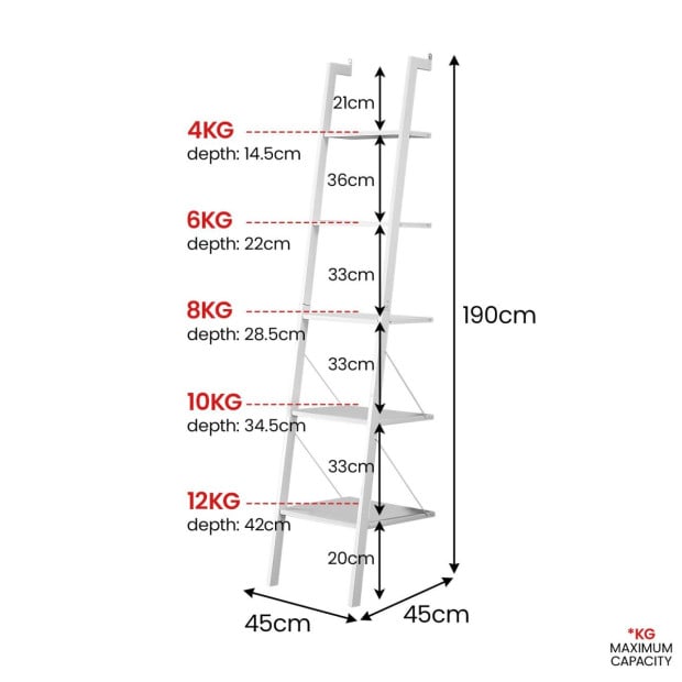 Sarantino Amelia 5-Tier Ladder Shelf in White Image 4