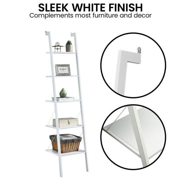 Sarantino Amelia 5-Tier Ladder Shelf in White Image 10