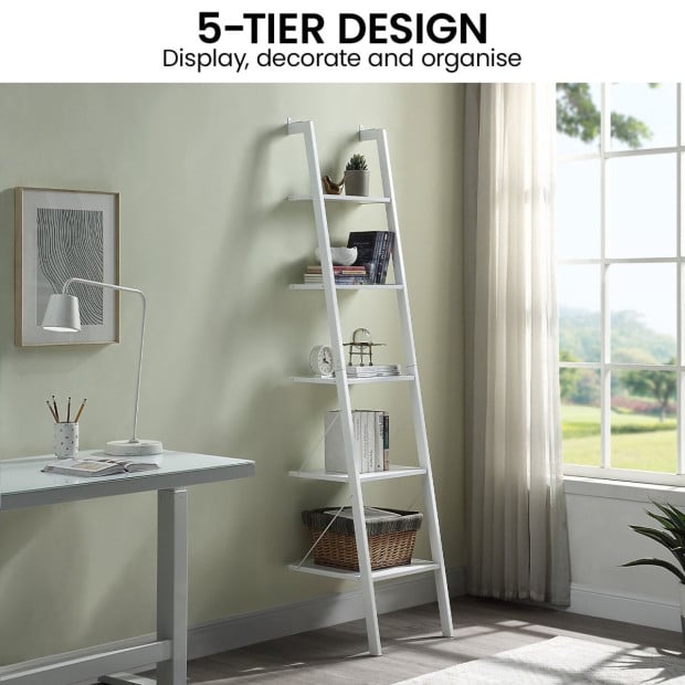 Sarantino Amelia 5-Tier Ladder Shelf in White Image 11