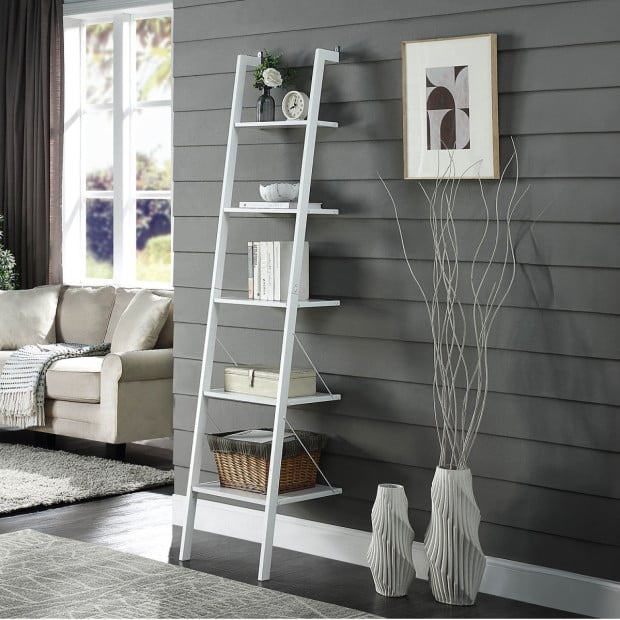 Sarantino Amelia 5-Tier Ladder Shelf in White Image 8