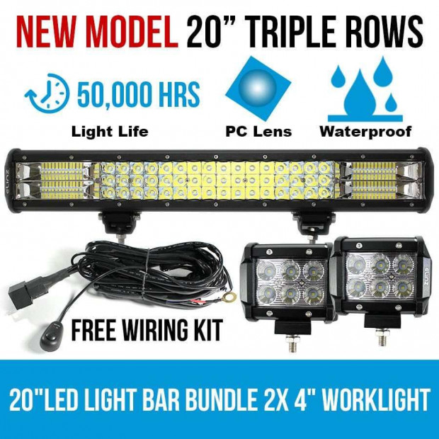 Elinz 20in Led Light Bar Philips 3 Rows Bundle 2x 18w 4 Inch Driving