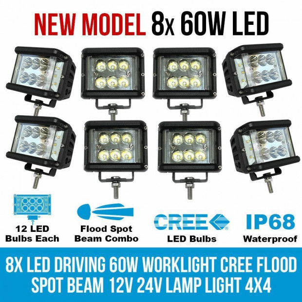 Elinz 8x 60w Led Driving Worklight Flood Spot Beam Cree 12v 24v