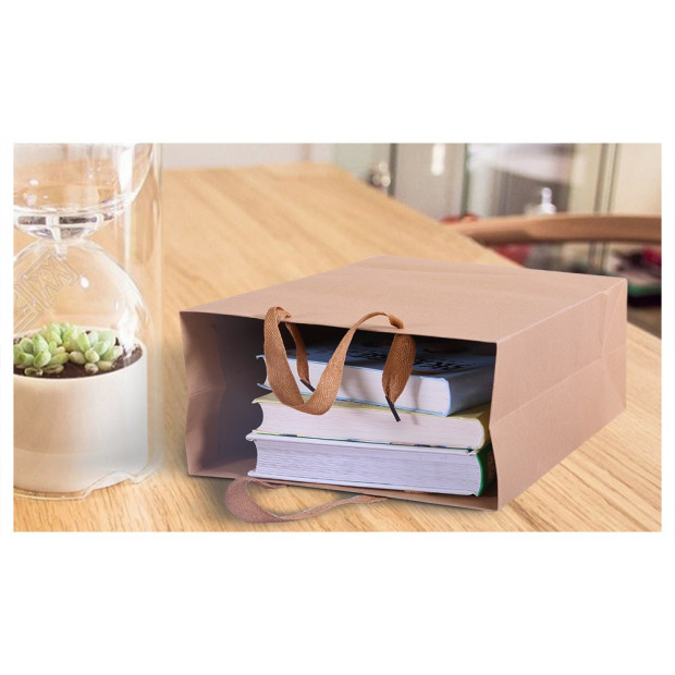 50 X Kraft Brown Paper Carry Bags 28(l)x33(h)x10(w)cm Image 1