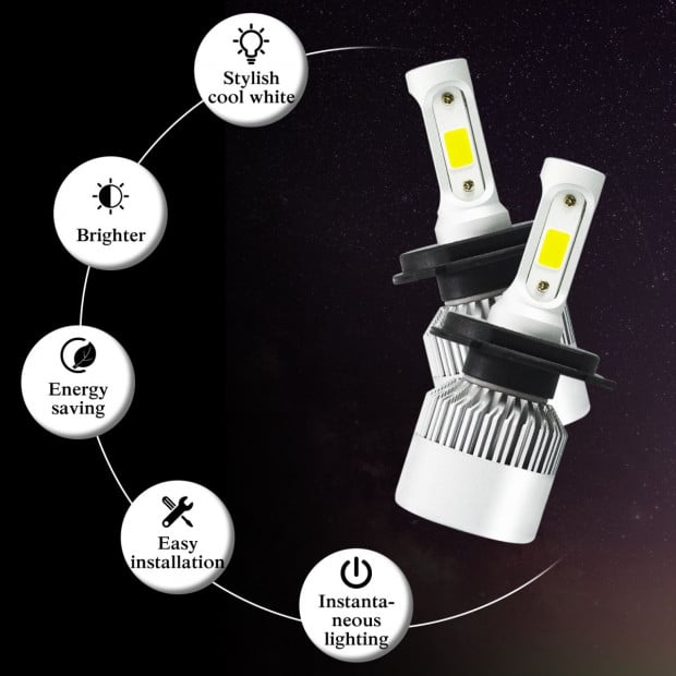 72W 9000LM H4 HB2 LED Headlight Kit Hi/Lo Beam Globe Bulbs 6500K White Image 6