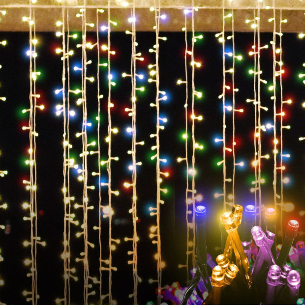 LED Curtain Fairy Lights Wedding Outdoor Xmas Decor Rainbow - 6m x 3m Image 2