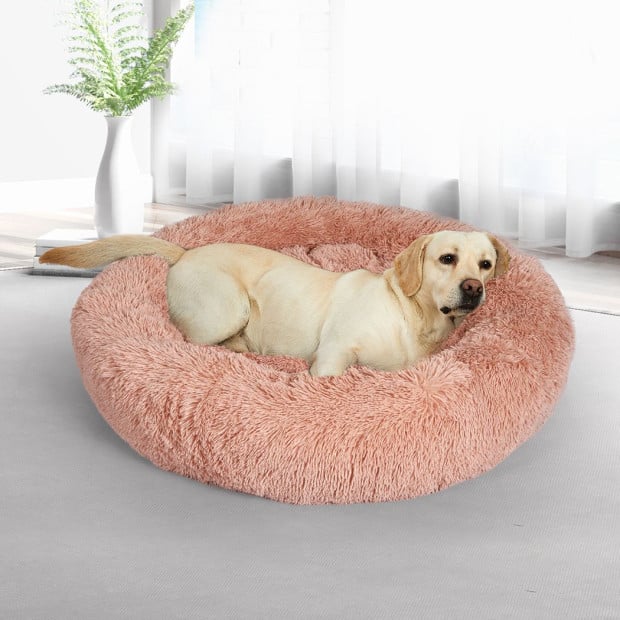 Pet Bed Cat Dog Donut Nest Calming Kennel Cave Deep Sleeping Pink XXXL Image 7