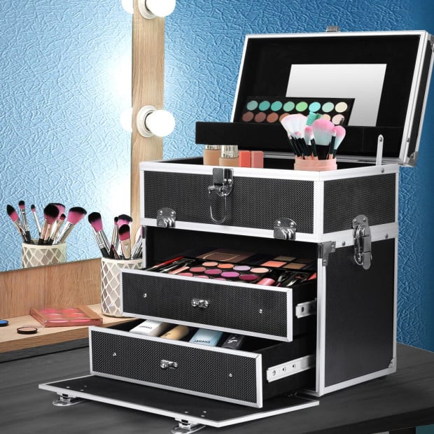 Portable Makeup Case Organiser Box Beauty Travel Suitcase 5 in 1 Black Image 7