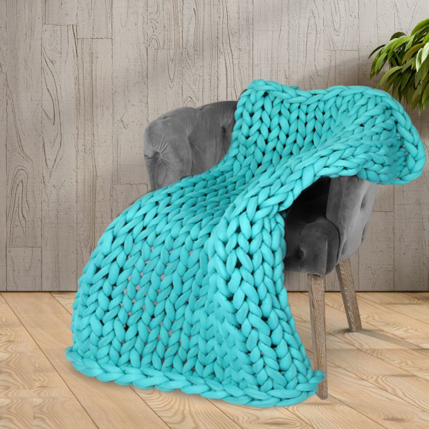 Knitted Weighted Blanket Knit Throw Blanket 3KG Blue Green Image 7