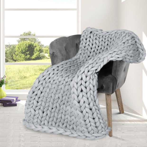 Knitted Weighted Blanket Chunky Bulky Knit Throw Blanket 3KG Grey Image 7