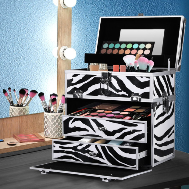 Portable Makeup Case Organiser Box Beauty Travel Suitcase 5 in 1 Zebra Image 7