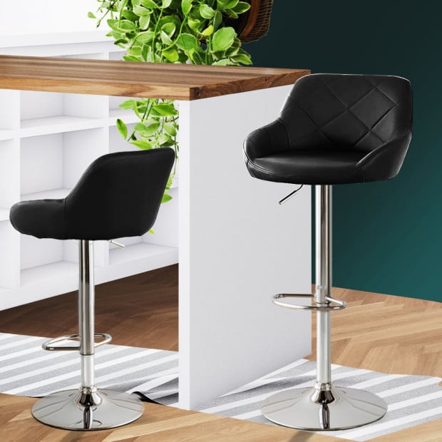 2x Bar Stools Kitchen PU Leather Chairs Gas Lift Swivel Black Image 7