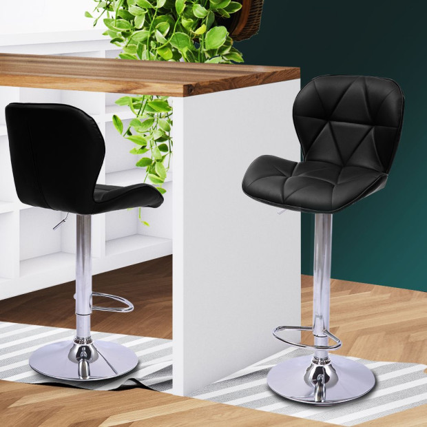 2x Bar Stools Kitchen PU Leather Chairs Gas Lift Swivel Black Image 7