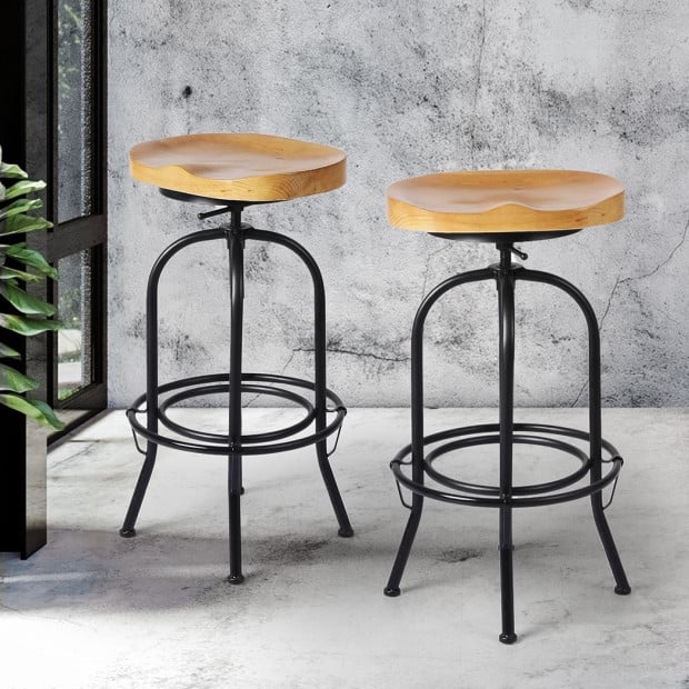 Industrial Bar Stools Kitchen Stool Wooden Swivel Vintage Chair Image 7