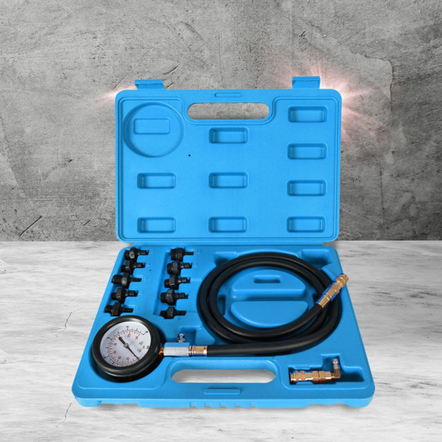 12pcs Engine Oil Pressure Test Tool Kit Gauge Automotive Blue Image 7