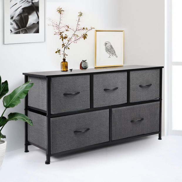 Storage Cabinet Tower Chest of Drawers Dresser Tallboy 5 Dark Grey Image 7