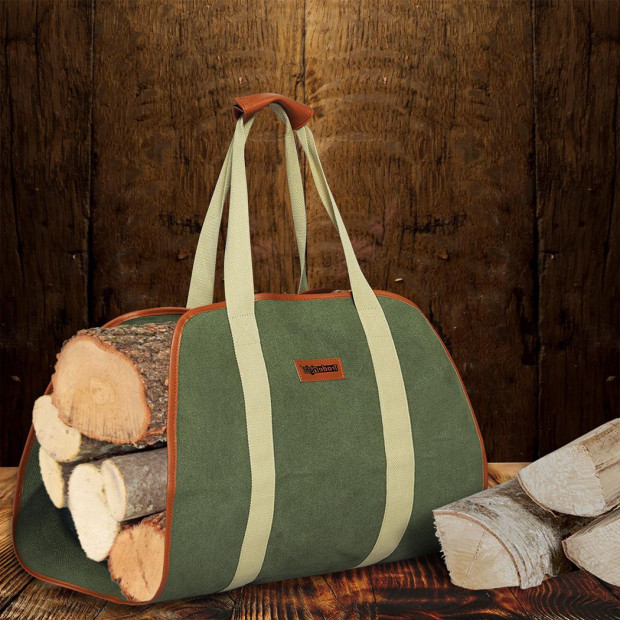 Traderight Firewood Bag Durable Canvas Leather Fire Wood Carrier Log Holder Tote Image 7