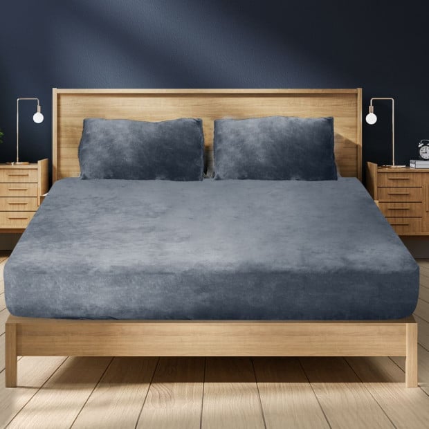 Bedding Set Ultrasoft Fitted Bed Sheet with Pillowcases Dark Grey King Image 7