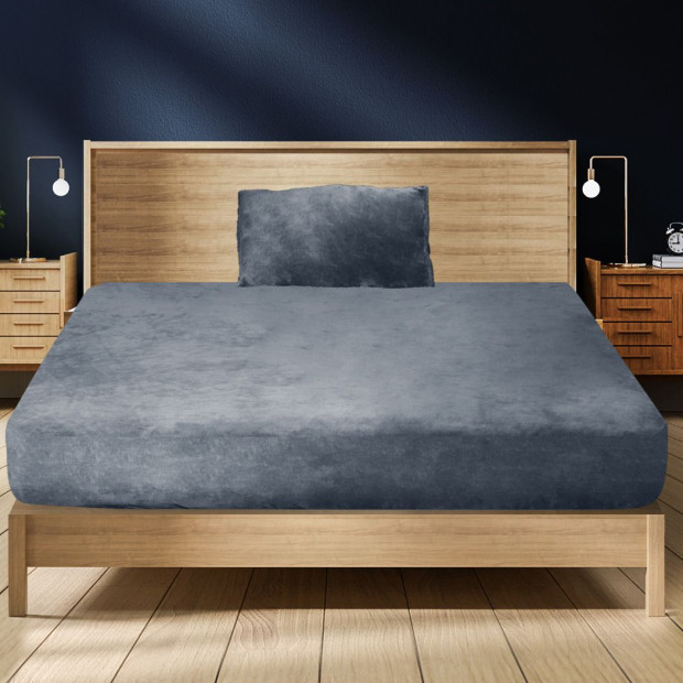 Bedding Set Fitted Bed Sheet with Pillowcases Dark Grey King Single Image 7