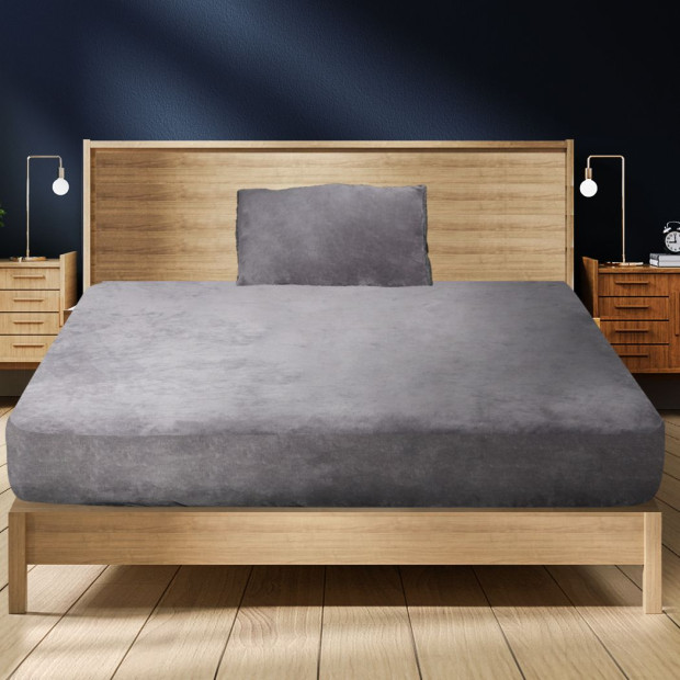 Bedding Set Fitted Bed Sheet with Pillowcases Silver Grey King Single Image 7