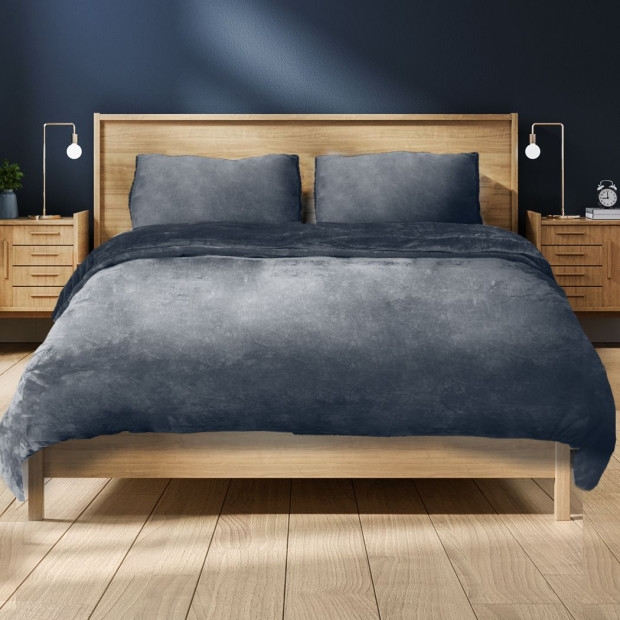 Luxury Flannel Quilt Cover with Pillowcase Dark Grey Double Image 7