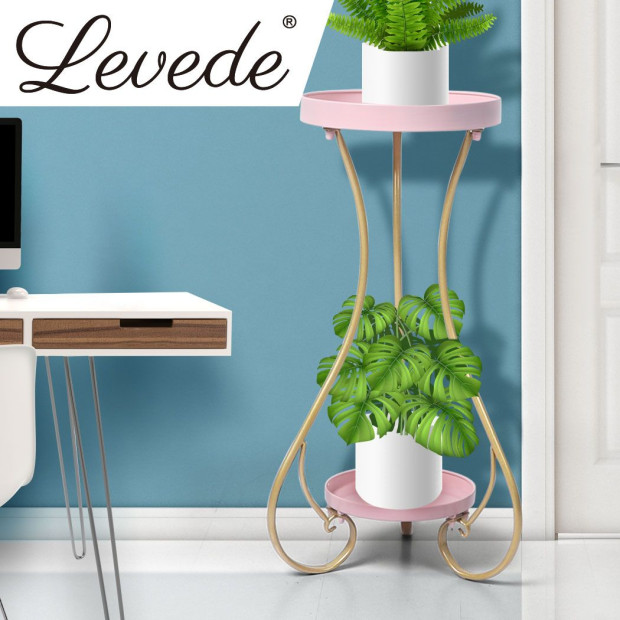 Plant Stand 2 Tiers Outdoor Indoor Metal Flower Pots Garden Shelf Image 7