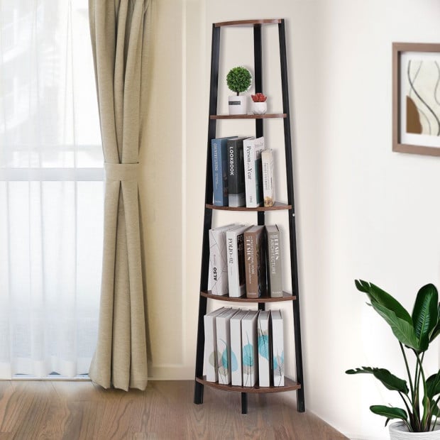 5 Tier Corner Shelf Industrial Ladder Wooden Storage Display Rack Image 7