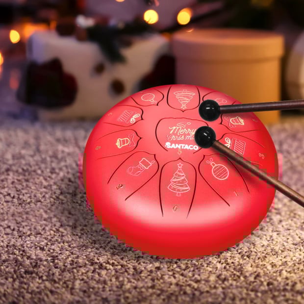 Steel Tongue Drum 10 in11 Notes Handpan And Bag Mallet Gifts Red Image 7