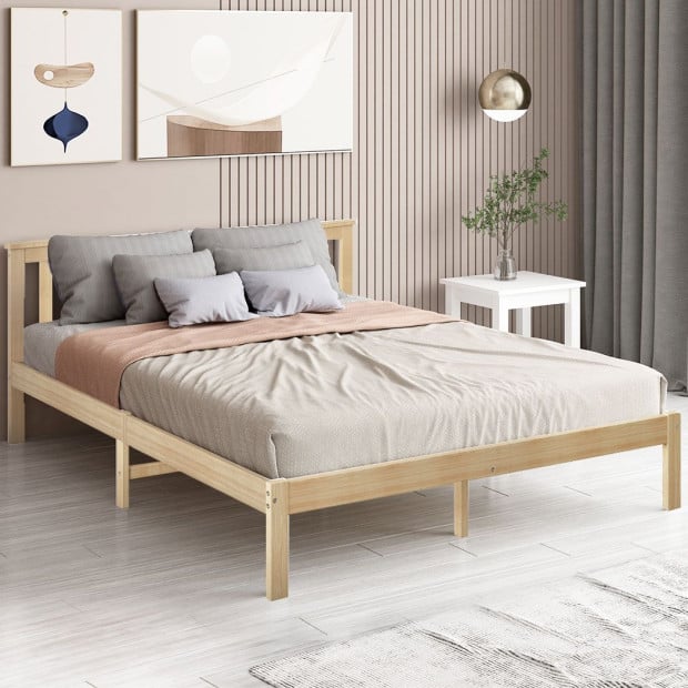 Wooden Bed Frame Double Full Size Mattress Base Timber Natural Image 7