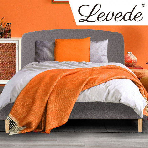 Bed Frame Queen Size Wooden Platform Linen Fabric Headboard Image 7
