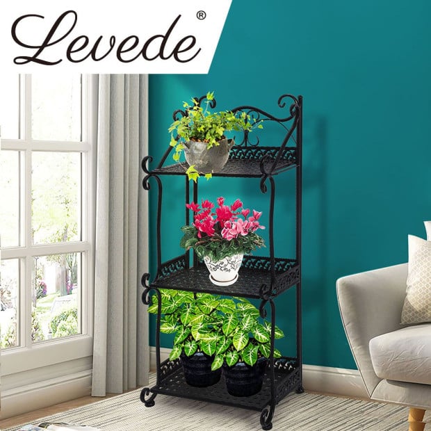 Plant Stand 3 Tiers Outdoor Indoor Metal Flower Pots Rack Garden Shelf 33cm x 20cm x 64cm Image 7