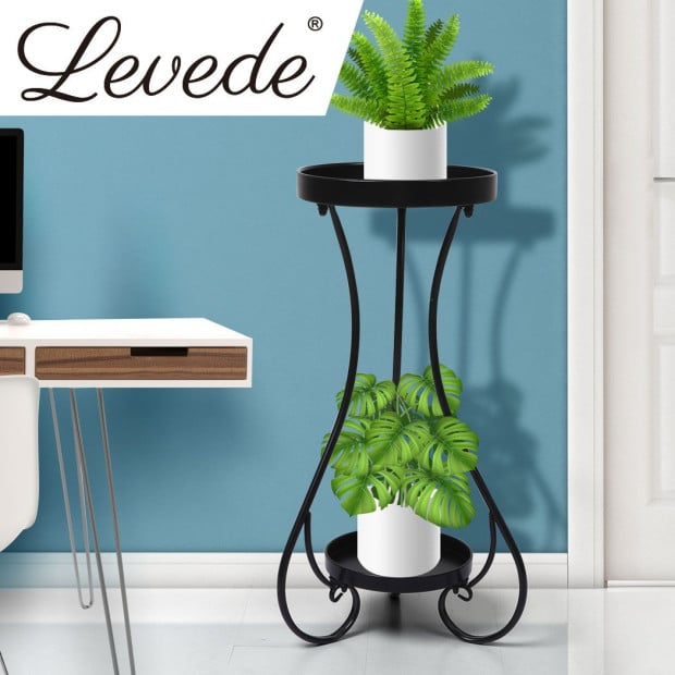 Plant Stand 2 Tiers Outdoor Indoor Metal Flower Pots Garden Shelf Image 7