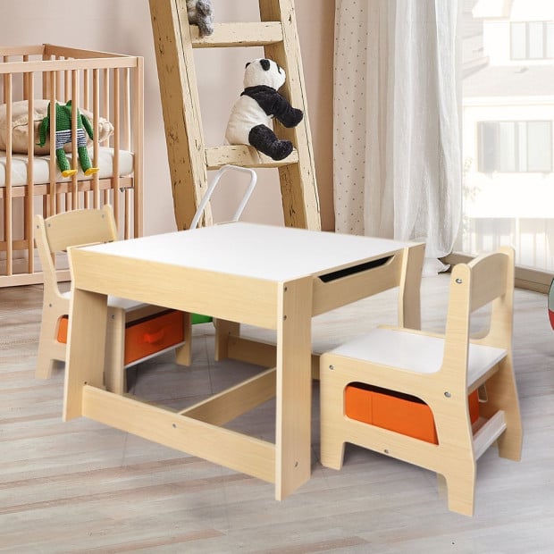 Kids Table and Chairs Set Storage Box Toys Play Desk Wooden Study Image 7