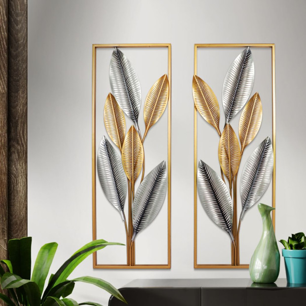 Large Metal Wall Art Hanging Leaf Tree Of Life Home Decor Garden Pair Image 7