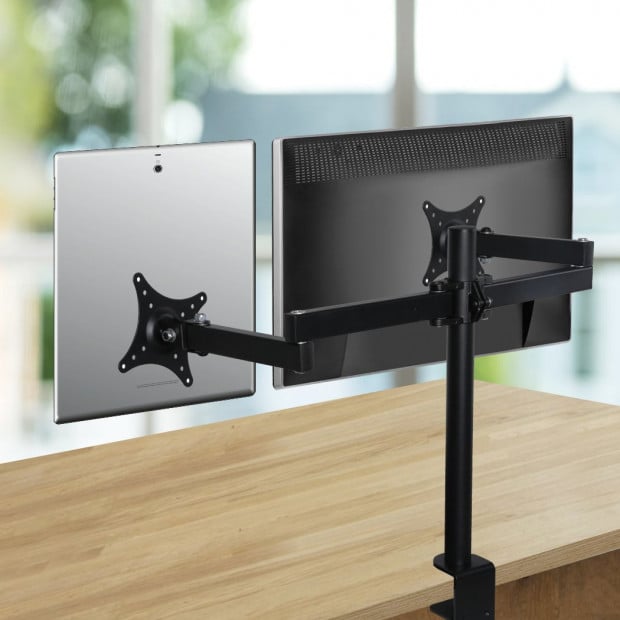 Dual HD LED Desk Mount Monitor Stand 2 Arm Bracket Screen TV Holder Image 7