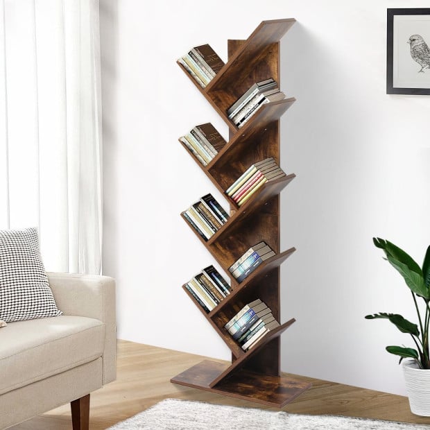 8-Tier Bookshelf Wooden Tree Bookcase Storage Home Decor Display Stand Image 7