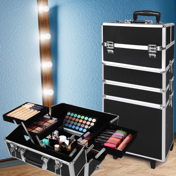 Makeup Case Professional Makeup Organiser 7 in 1 Trolley Black White Image 6