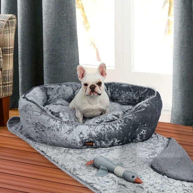 Pet Bed Set Dog Cat Quilted Blanket w/ Toy Warm Soft Nest Grey L Image 7