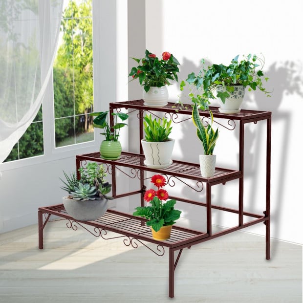 Plant Stand 3 Tier Rectangle Metal Flower Pot Planter Corner Shelf Image 6