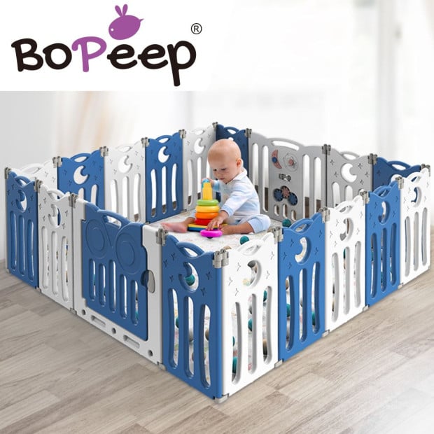 BoPeep Kids Baby Playpen Foldable Child Safety Gate Toddler Fence 18 Panels Blue Image 7