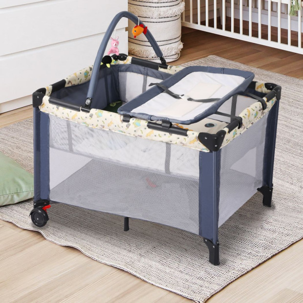 Baby Cot Bed Crib Bassinet Safety Rails Bumper Fence Foldable Travel Image 7