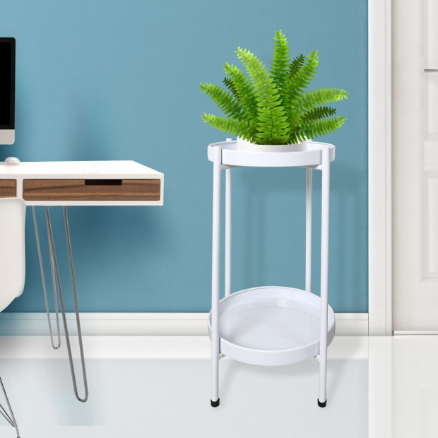 2 Tiers Plant Stand Metal Flower Pot Rack Garden Shelf Outdoor White Image 8