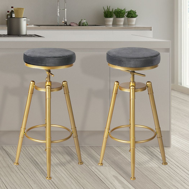 2x Bar Stools Kitchen Stool Chair Swivel Barstools Velvet Padded Seat Image 7