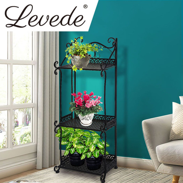 Plant Stand 3 Tiers Outdoor Indoor Metal Flower Pots Rack Garden Shelf 33cm x 20cm x 70cm Image 7