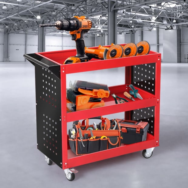Tool Trolley Cart Workshop Storage Portable Steel Trolly Red Image 7