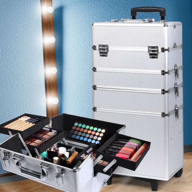 Makeup Case Professional Makeup Organiser 7 in 1 Trolley Silver Image 7