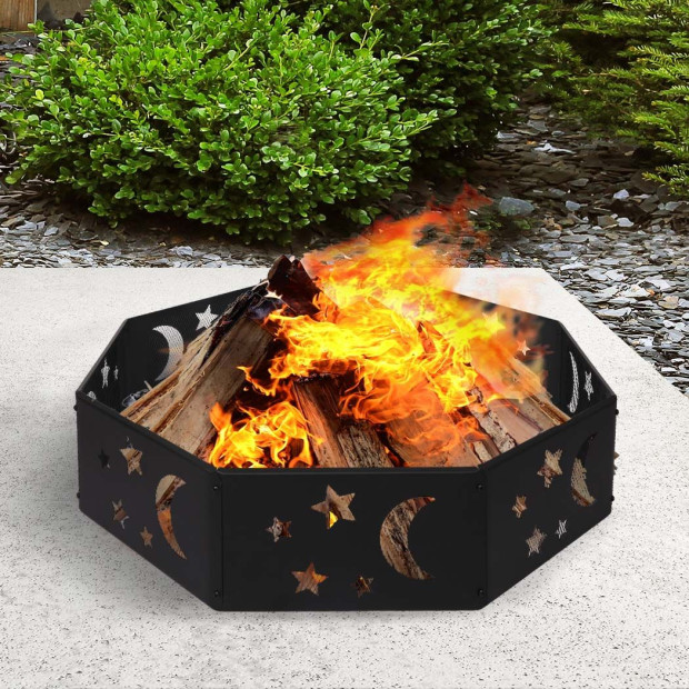Round Fire Pit Ring Outdoor Fireplace Firepit Steel Portable Image 7