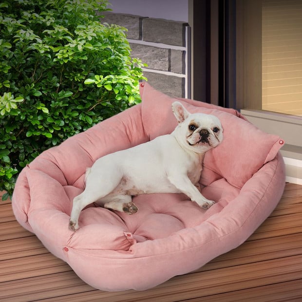 Pet Bed 2 Way Use Dog Cat Soft Warm Calming Mat Sleeping - Pink S Image 7